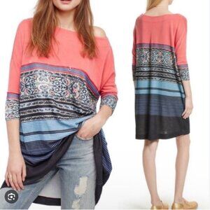 Free People Steppin' Out Printed Shift Dress Tunic Southwest Boho Modal Sz XS